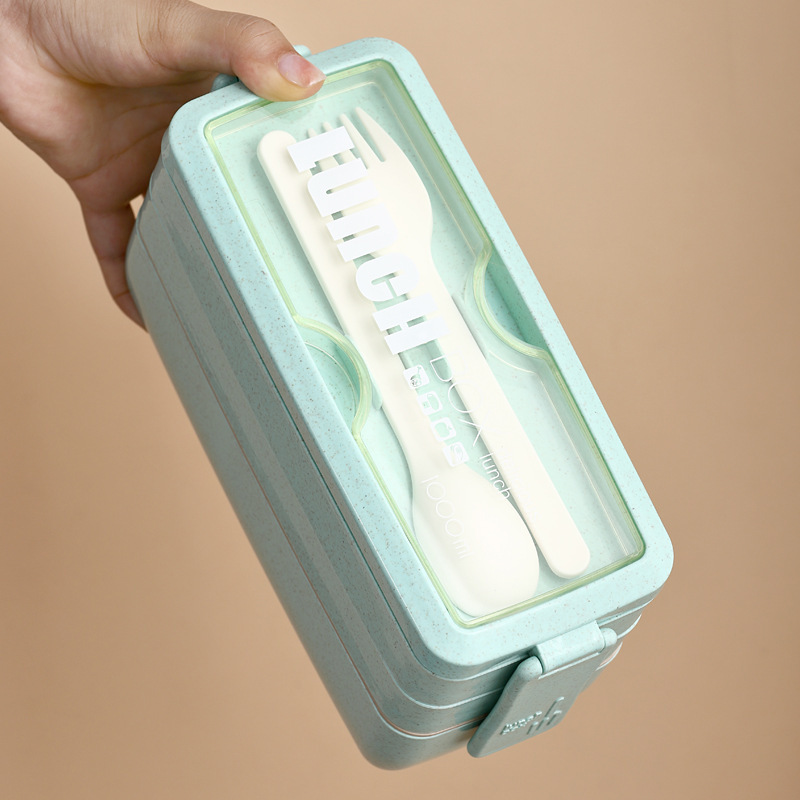 3-In-1 Wheat Straw Bento Lunch Box 2/3 layers foods Containers with Detachable Buckle