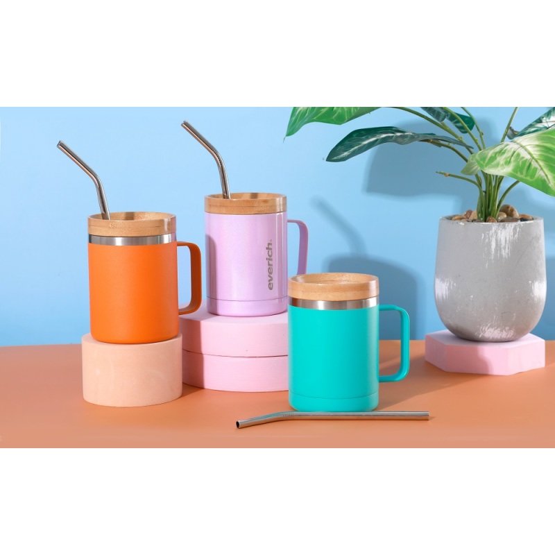 2021 Top Seller Stainless Steel Travel Tumbler 12oz Coffee Mug Wine Cup Coffee Mug With Handle and bamboo lid