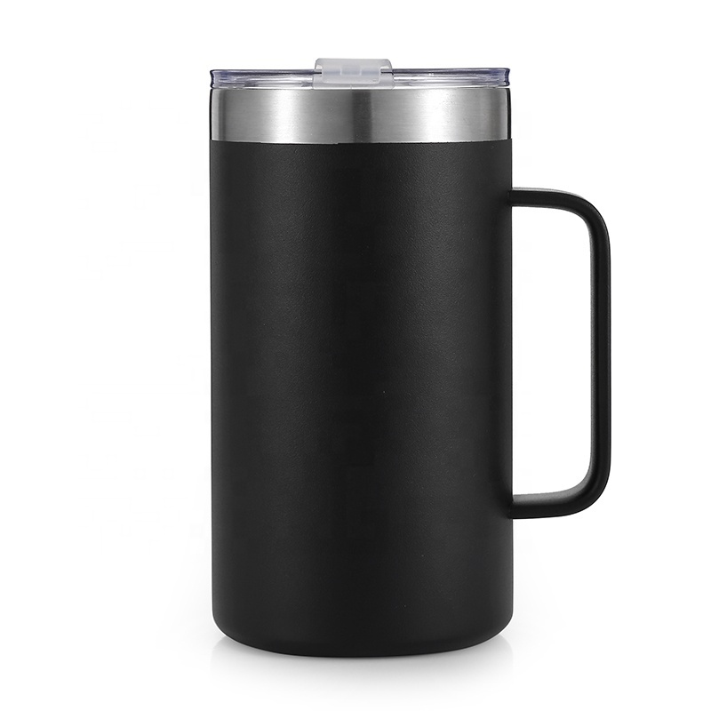 24oz Insulated Coffee Mug Vacuum Travel Mug Double Wall 304 Stainless Steel Tumbler Wat Cups With Sliding Lid/Handle In Bulk