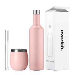Custom Logo Stainless Steel Vacuum Flask Insulated Wine Glasses Stainless Steel Wine Tumbler Wine Bottle Set with Lid