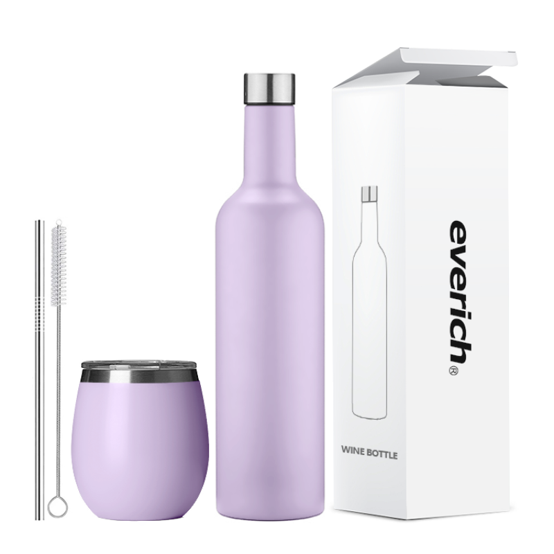 Custom Logo Stainless Steel Vacuum Flask Insulated Wine Glasses Stainless Steel Wine Tumbler Wine Bottle Set with Lid