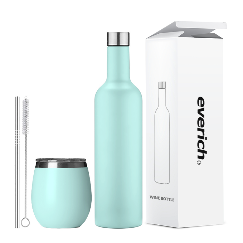 Custom Logo Stainless Steel Vacuum Flask Insulated Wine Glasses Stainless Steel Wine Tumbler Wine Bottle Set with Lid