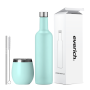Custom Logo Stainless Steel Vacuum Flask Insulated Wine Glasses Stainless Steel Wine Tumbler Wine Bottle Set with Lid