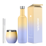 Custom Logo Stainless Steel Vacuum Flask Insulated Wine Glasses Stainless Steel Wine Tumbler Wine Bottle Set with Lid