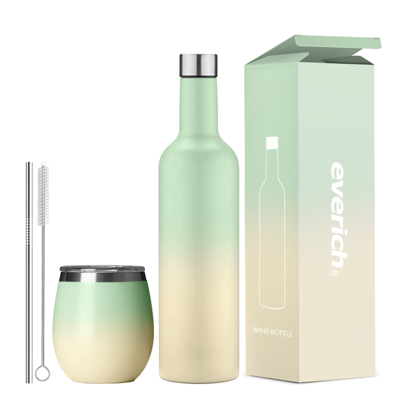 Custom Logo Stainless Steel Vacuum Flask Insulated Wine Glasses Stainless Steel Wine Tumbler Wine Bottle Set with Lid
