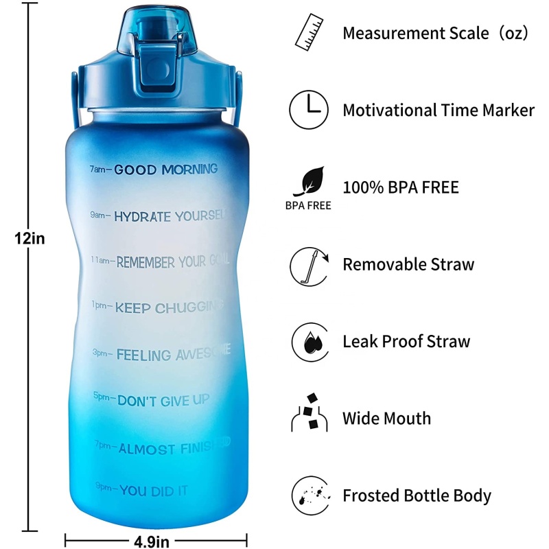 Large Capacity 1500ML BPA Free Wide Mouth Half Gallon Water Jug Plastic GYM Water Bottle With Time Marker