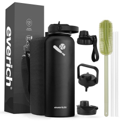 Custom Design Sports Water Bottle 32 Oz 40 Oz 3 Lids (Straw Lid) Brush Leak Proof Vacuum Insulated water bottle double wall
