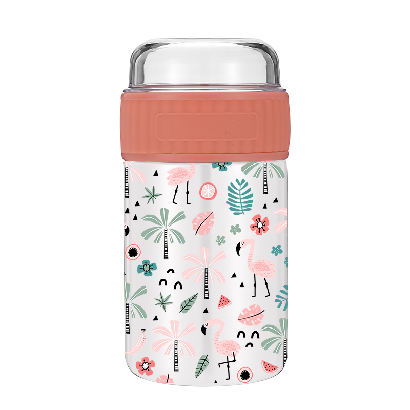 2021 double wall lunch box custom logo pattern vacuum storage stainless steel insulated Food jar with pp lid kids