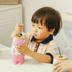 BPA Free Eco Friendly Double Wall 304 Stainless Steel Insulated Vaccum Tumbler with Straw Bamboo Lid and Silicone Base for Kids