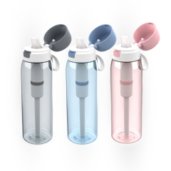 Outdoor Portable 26oz/769ml Carbon Fiber Tap Water Filter Tritan Water Filter Bottle with Straw and Cover for Daily Use