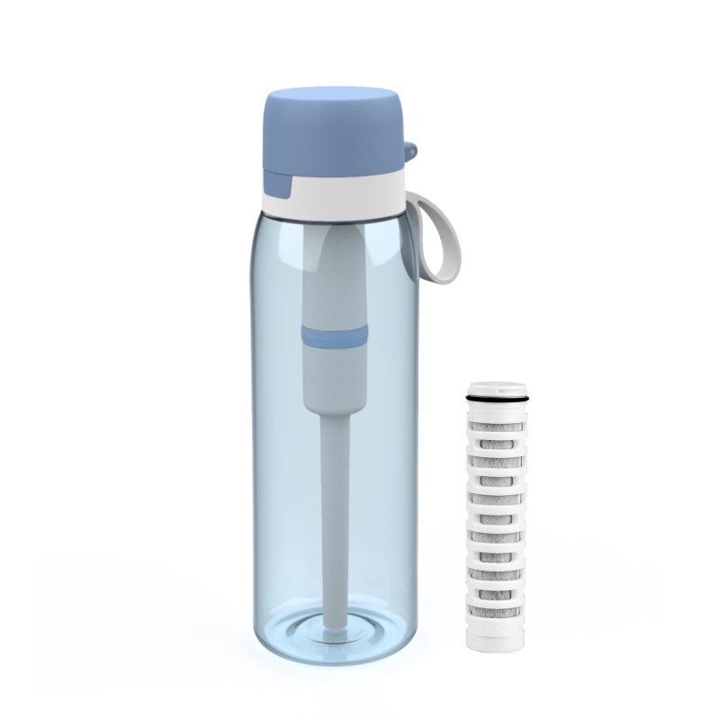 Outdoor Portable 26oz/769ml Carbon Fiber Tap Water Filter Tritan Water Filter Bottle with Straw and Cover for Daily Use
