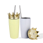 20oz straight double wall stainless steel thumbler stainless steel tumbler cups with straws and crown lid