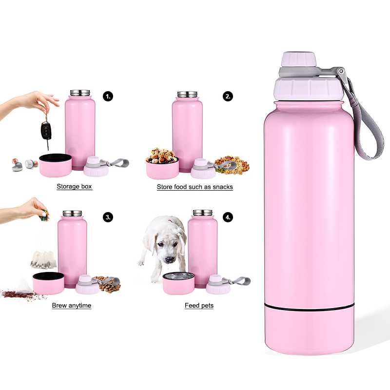 Portable 32oz Pet Large Dog Bowl Attached Stainless Steel Insulated Travel Water Bottles for Outdoor