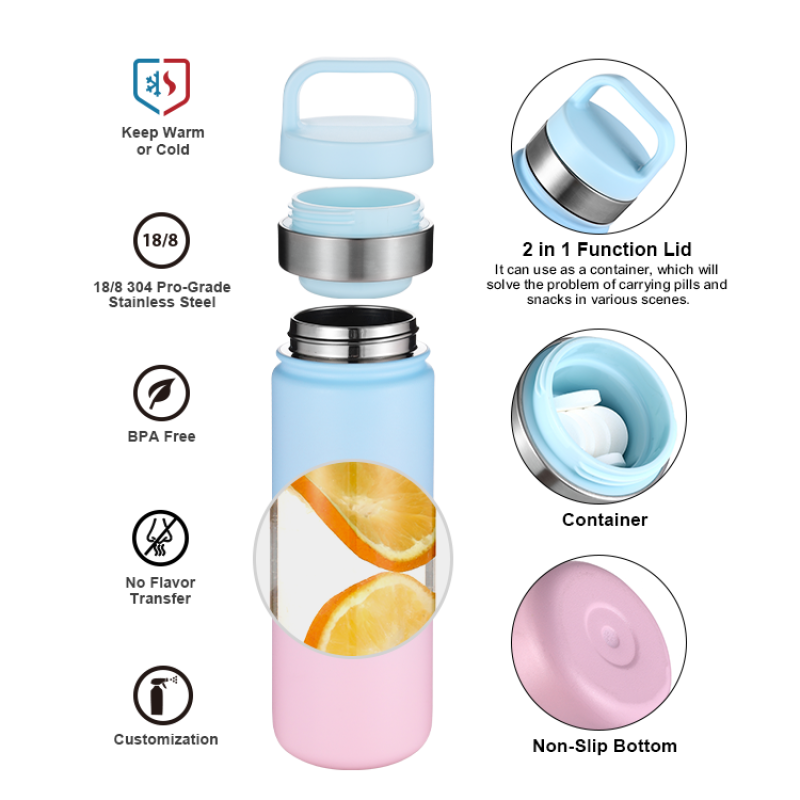 18oz Reusable Leak Proof 2-in-1 BPA-Free Vacuum Funky Insulated Stainless Steel Metal Thermos Bottles Flask for School