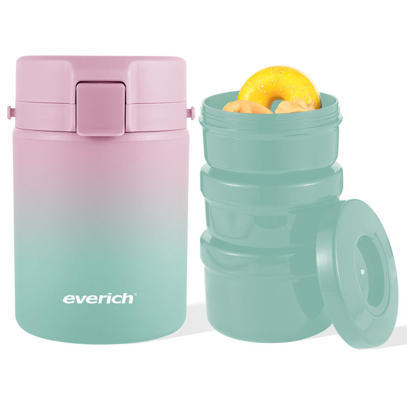 BPA Free 800ML 1200ML Food Grade PP insulated Stainless Steel Vaccum Food Jar with Three Pieces Plastic storage Box