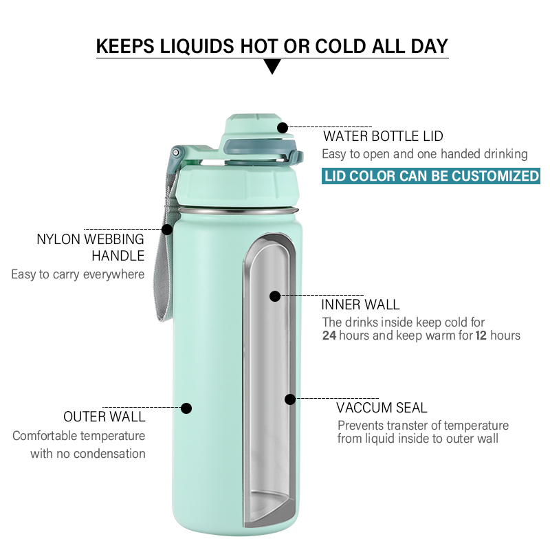 32 oz Wide Mouth Thermal Stainless Steel Insulated Travel Water Bottles with Locking Lid Handle Easy Carry for Outdoor