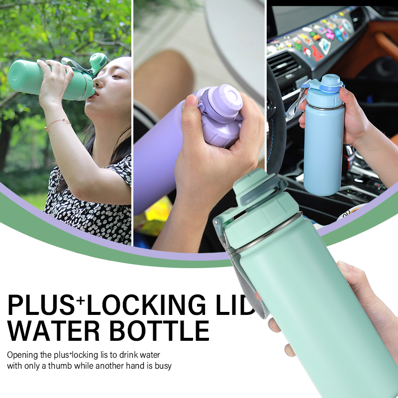 32 oz Wide Mouth Thermal Stainless Steel Insulated Travel Water Bottles with Locking Lid Handle Easy Carry for Outdoor