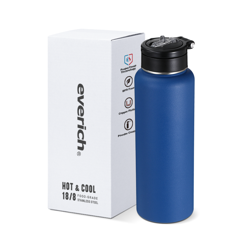 Everich New Design Keep Warm Cold Wide Mouth Double Wall 304 Stainless Steel Vaccum Flasks Water Bottles with Handle Lid