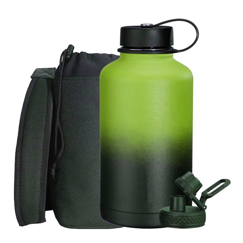Black carry shoulder bag powder coated double wall stainless steel vacuum insulated water bottles for sports camping