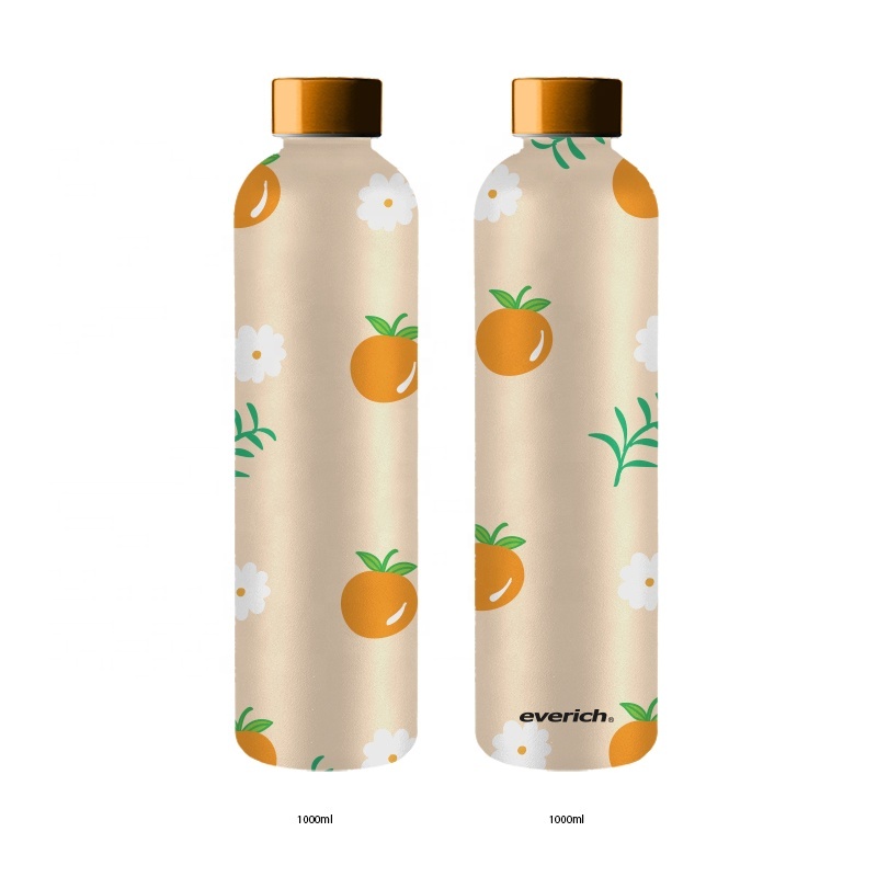 Everich 1000ML BPA Free Frosted Sports Plastic Drinking Water Bottle Eco Friendly Non-Toxic Tritan Water Bottle With Time Maker