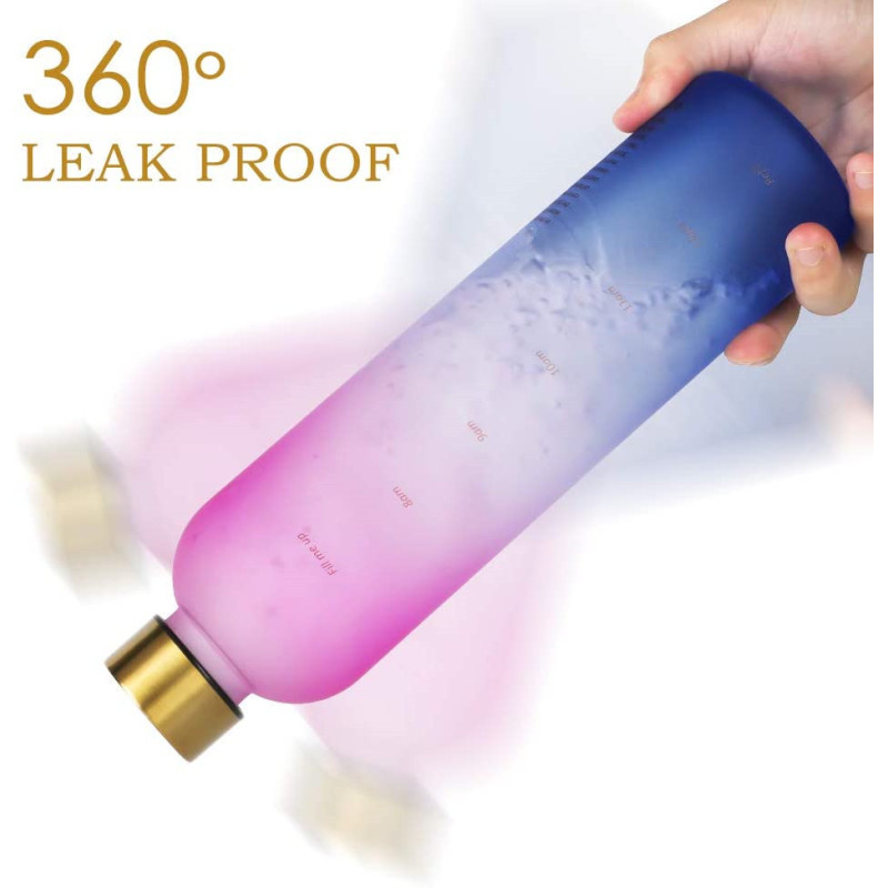 Everich 1000ML BPA Free Frosted Sports Plastic Drinking Water Bottle Eco Friendly Non-Toxic Tritan Water Bottle With Time Maker