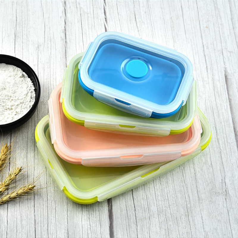 4 Pack Airtight Collapsible Food Container Portable Storage Microwave Safe Bento Foldable Silicone Lunch Box