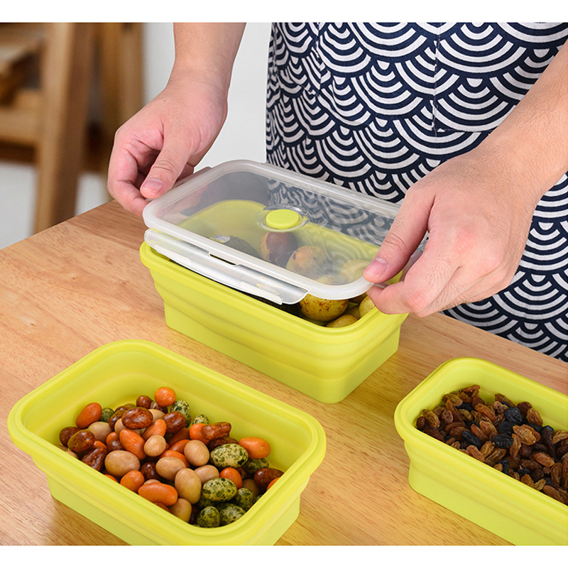 4 Pack Airtight Collapsible Food Container Portable Storage Microwave Safe Bento Foldable Silicone Lunch Box