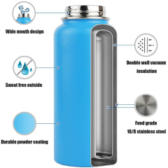 Water bottle with carry bag and cleaning insulated vacuum stainless steel metal bottle water with straw lid set
