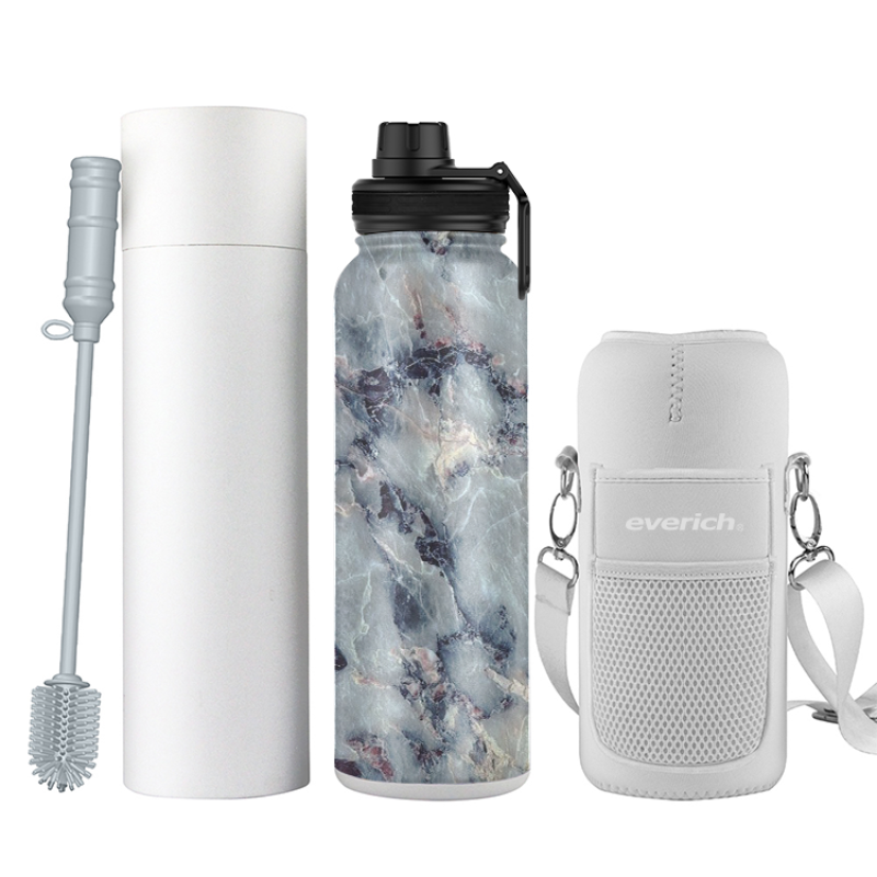 Water bottle with carry bag and cleaning insulated vacuum stainless steel metal bottle water with straw lid set