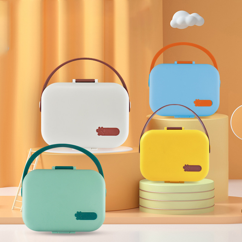 Portable Outdoor Rectangular Food Fruit Two Compartments Plastic PP Pet Dogs Cat Slow Food Feeding Bowl Carrying Case Containers