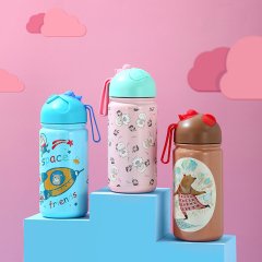 ODM Bear & Bee Children's Double Wall Stainless Steel Exclusive Design Water Bottle With Straw Type Lid ODM Bear & Bee Children's Double Wall Stainless Steel Exclusive Design Water Bottle With Straw Type Lid