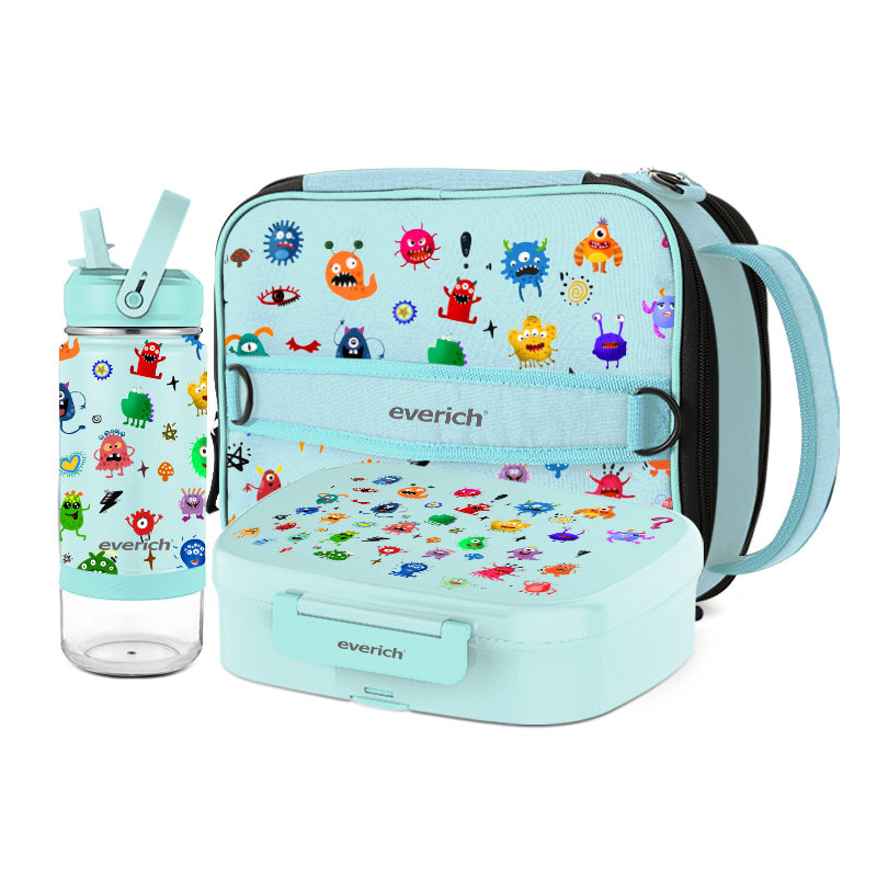 2022 New Kids Gift Children Cartoon Nesign  School Bag Plastic Food Container Bento Lunch Box with Water Bottle Set