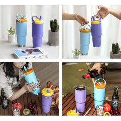 2022 New Design Portable Double Wall 304 Stainless Steel Insulated Thermal Vacuum Tumbler Mug Cup With Plastic Straw Handle