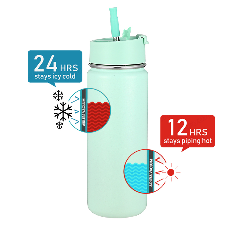 2023 BPA Free Wide Mouth Double walled 18/8 Stainless Steel Vacuum Flask Sport Insulated Water Bottle with 2 in 1 Straw Lid