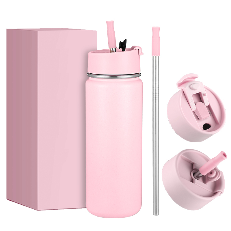 2023 BPA Free Wide Mouth Double walled 18/8 Stainless Steel Vacuum Flask Sport Insulated Water Bottle with 2 in 1 Straw Lid