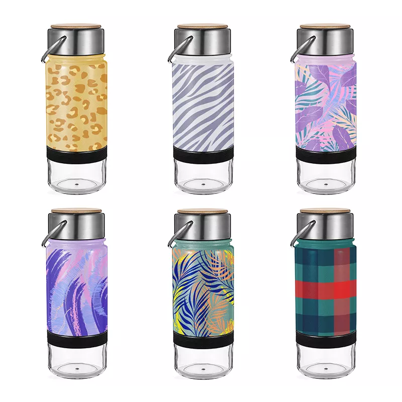 Bamboo Lid Handle Double Wall Stainless Steel Thermos Vacuum Insulated Sport Water Bottle with Tritan Snack Storage Bottom