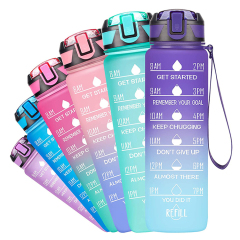 32 oz Portable Reusable Sports Plastic water bottle Leakproof Frosted Tritan Motivational Gallon Water Bottle With Time Markings 32 oz Portable Reusable Sports Plastic water bottle Leakproof Frosted Tritan Motivational Gallon Water Bottle With Time Markings