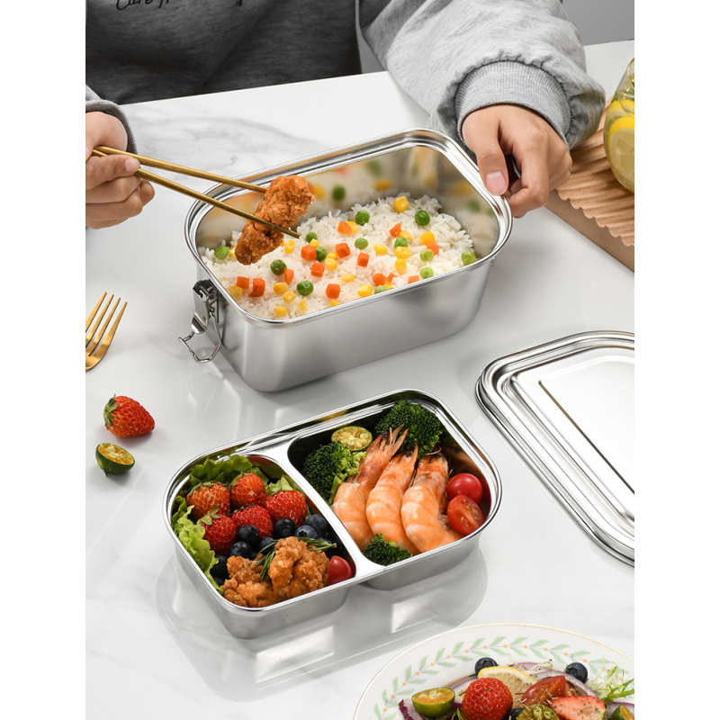 Leaf Design Sealed Leak Proof Big Capacity 1600ML Bento Box Food Container Two Compartments 304 Stainless Steel Bento Lunch Box