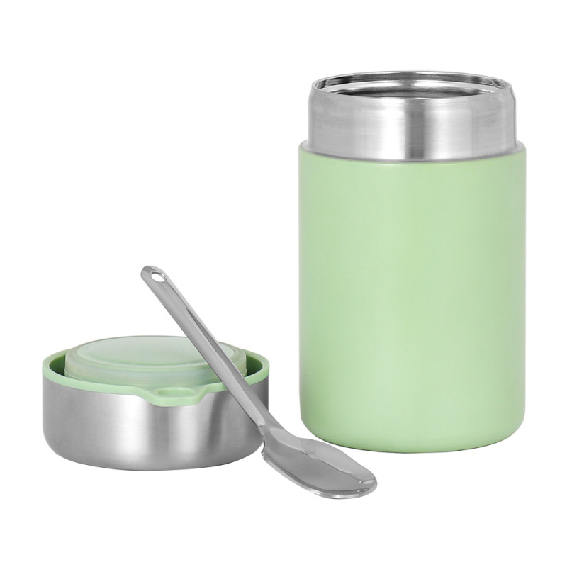 Outdoor OEM Logo Color Printing Green Portable School Student Kids Vaccum Double Wall Stainless Steel Insulated Thermal Food Jar