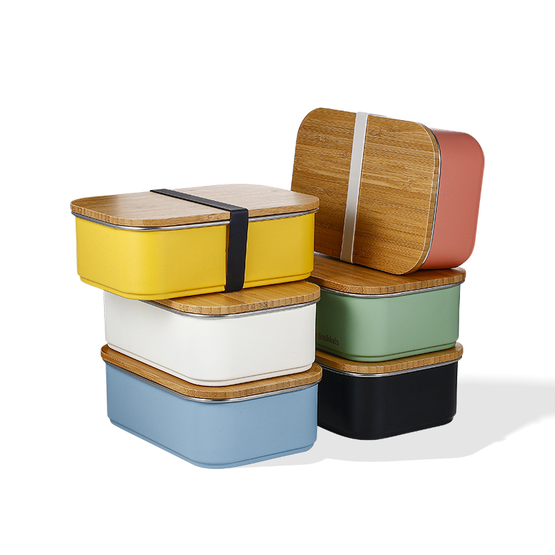 Hot Selling Microwave and Dishwasher Safe Leak Proof 900ml Stainless Steel Bento Box with Bamboo Lid