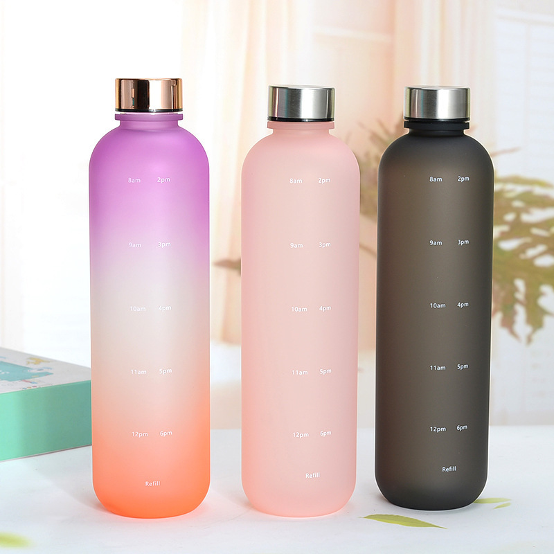 Free Shipping Ready to ship water Bottle With Time Marker - 32 OZ, 1 Liter, Water Bottles With Times To Drink Frosted Tritan