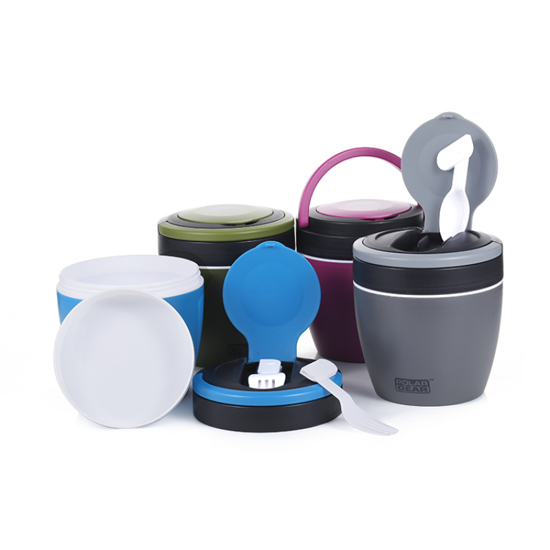 OEM ODM Custom Color Stainless Steel Insulated Vaccum Flasks Water Bottles 450ml Plastic Food Jar Box with Fork and Spoon Set