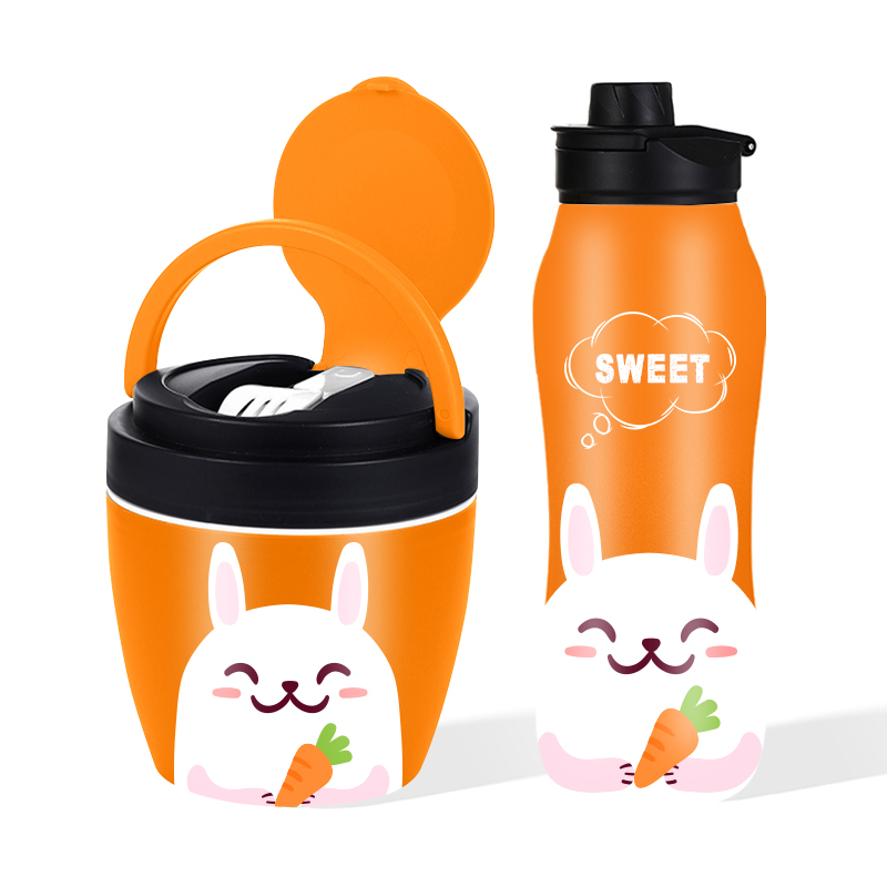 OEM ODM Custom Color Stainless Steel Insulated Vaccum Flasks Water Bottles 450ml Plastic Food Jar Box with Fork and Spoon Set