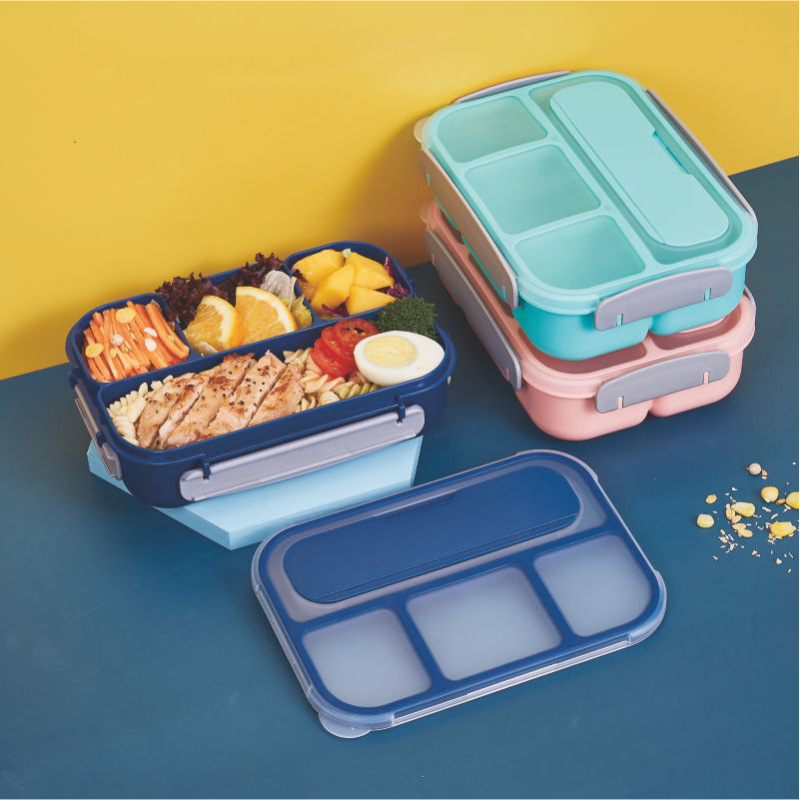 Durable Stackable BPA Free Dishwasher Safe Western Plastic Children 4 Compartment School Bento Lunch Box Container For Kids