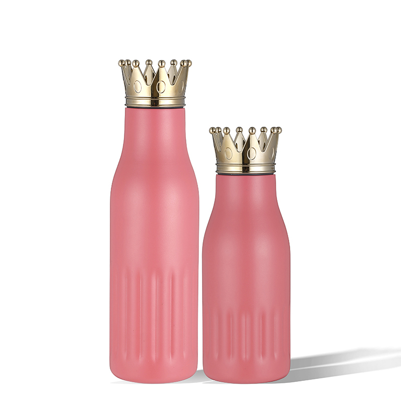 OEM Customized Horizontal Stripes Double Wall Stainless Steel Thermos Vaccum Insulated Sport Water Bottle with Lid Crown