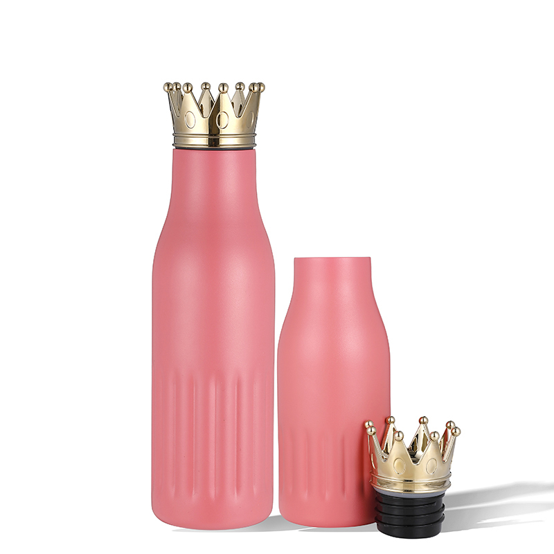 OEM Customized Horizontal Stripes Double Wall Stainless Steel Thermos Vaccum Insulated Sport Water Bottle with Lid Crown