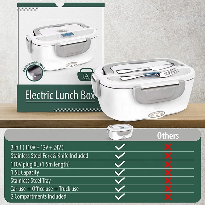 110V/12V Portable Food Warmer Food Heater with Removable Stainless Steel Container Electric Lunch Box for Car and Home
