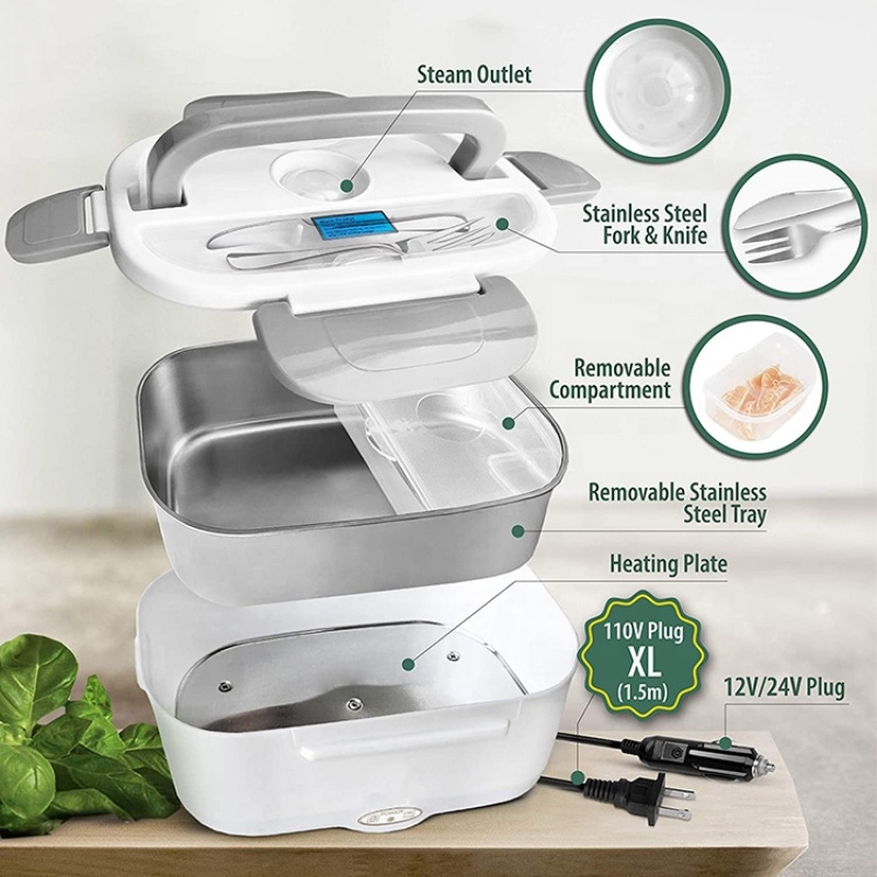 110V/12V Portable Food Warmer Food Heater with Removable Stainless Steel Container Electric Lunch Box for Car and Home