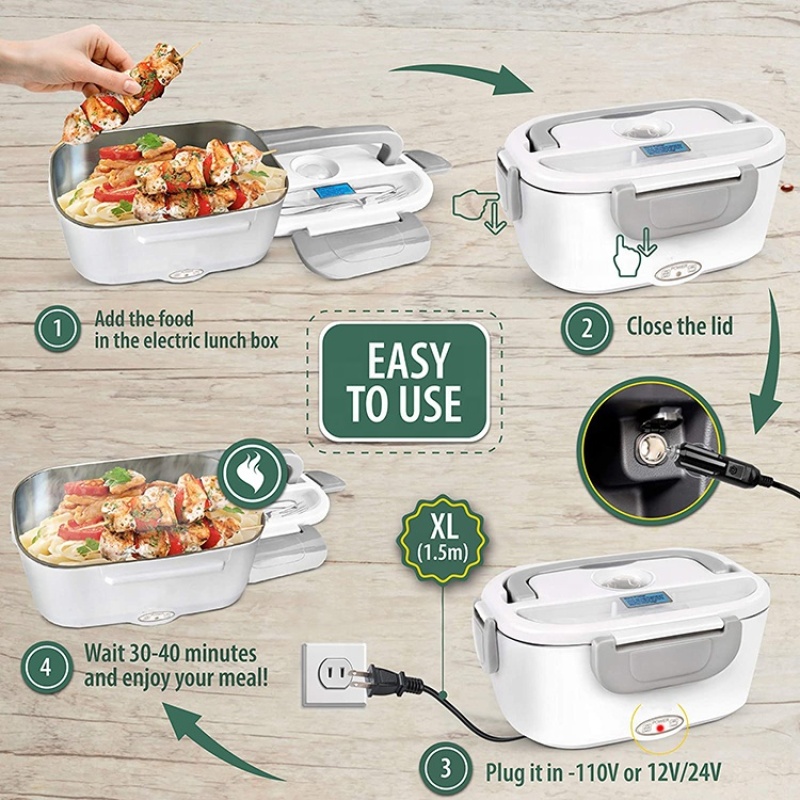 110V/12V Portable Food Warmer Food Heater with Removable Stainless Steel Container Electric Lunch Box for Car and Home