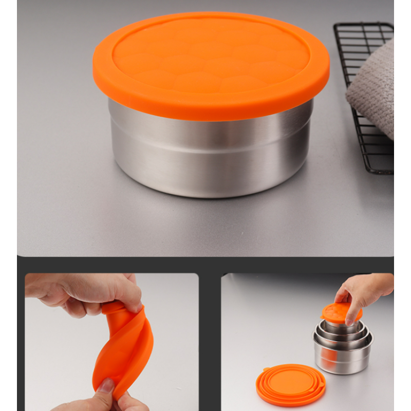 Stackable Collapsible Heatable Insulation Thermal Round Metal 304 Stainless Steel Lunch Box Food Containers with Silicone Lid